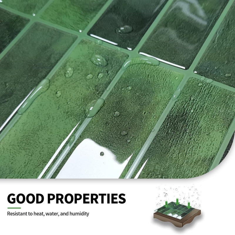 DaGou Peel and Stick Backsplash 3D Wall Tiles,Self-Adhesive,Oil Proof,Waterproof, Removable Wall Panels for Kitchen & Bathroom,Modern Design, Easy Install (10.7ft，12x9 inch,14 Pack) (Green) - Image 4